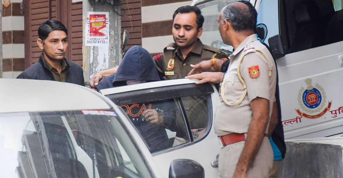 Aaftab Poonawala being brought to his residence at Chhatarpur as part of the ongoing investigation, in New Delhi, Sunday, Nov. 20, 2022. Photo: PTI.