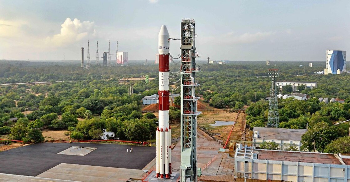 Including the primary payload, nine satellites would ride piggy-back on the 44.4-metre high PSLV-C54 which has a lift-off mass of 321 tonne. Photo: ISRO website