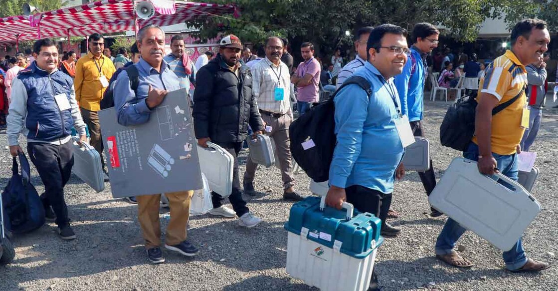 Polling officials for Gujarat elections. Photo: PTI