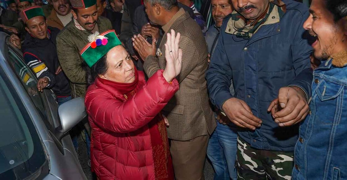 Himachal Pradesh Congress President Pratibha Singh arrives to attend a meeting of the party after the Assembly results, in Shimla, Friday, Dec. 9, 2022.  Photo: PTI