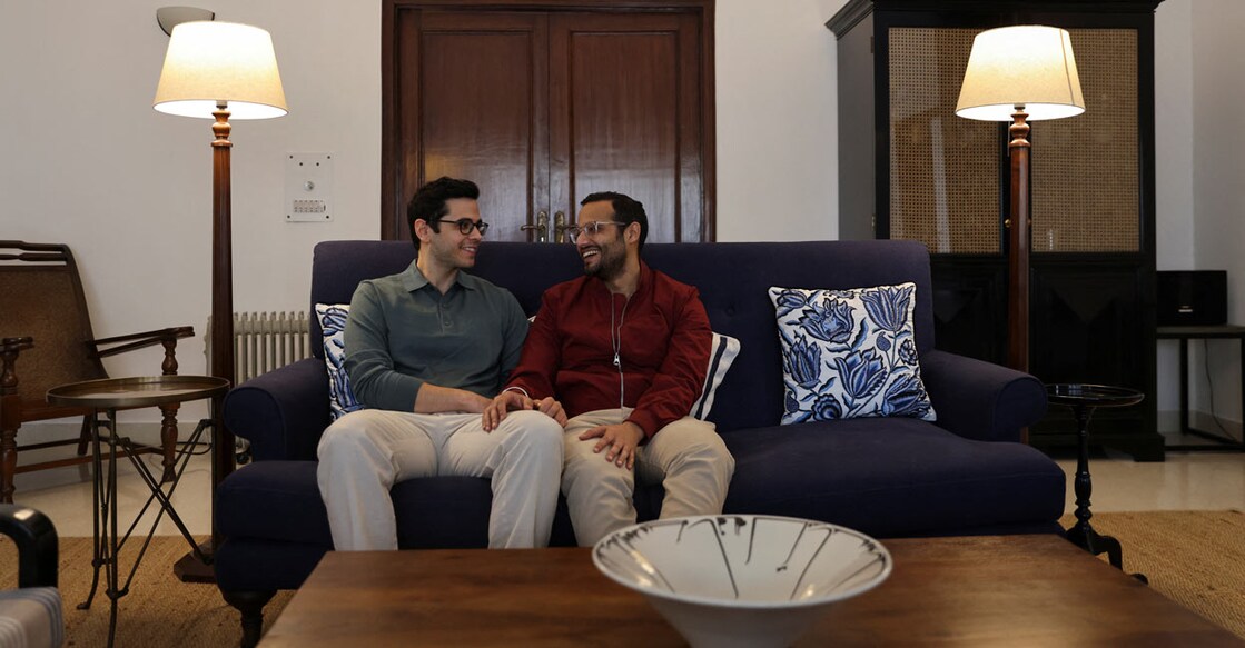 Parth Phiroze Mehrotra and his partner Uday Raj Anand at their home in New Delhi: REUTERS/Anushree Fadnavis