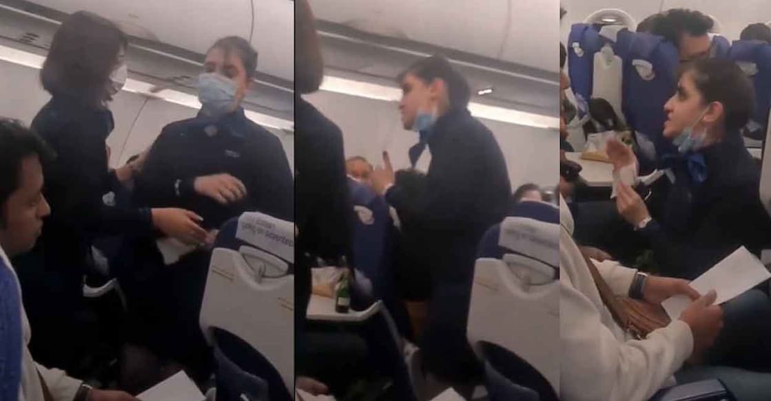 An IndiGo passenger and an air-hostess were involved in a heated exchange over choice of meals onboard a flight from Istanbul to Delhi. Photo: Screengrab/Twitter video