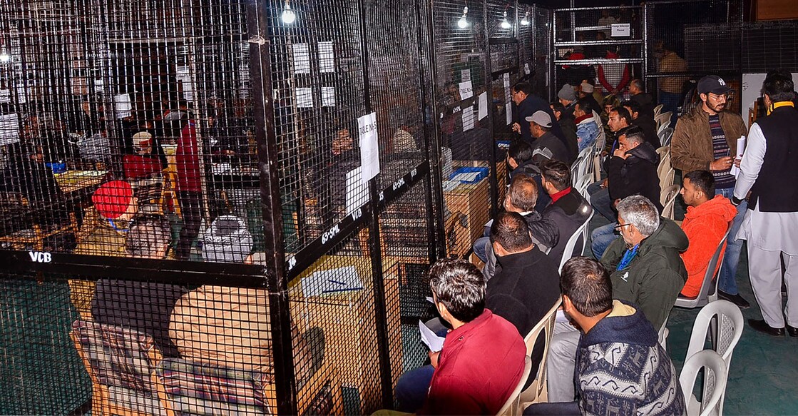 Counting of votes for Himachal Pradesh Assembly elections in progress at a centre in Shimla on Thursday | Photo: PTI