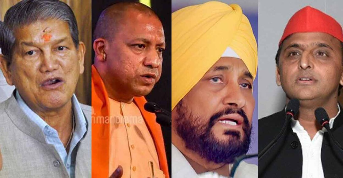 (From left) Harish Rawat, Yogi Adityanath, Charanjit Singh Channi and Akhilesh Yadav