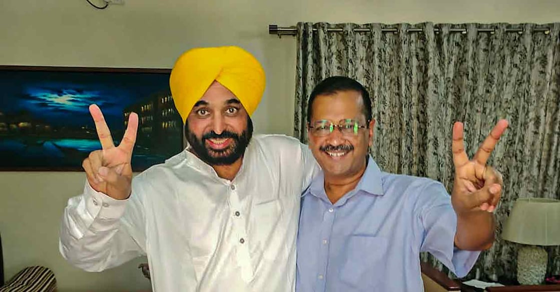 Kejriwal posted a picture of him and AAP's chief ministerial candidate and MP Bhagwant Mann flashing the victory sign together.