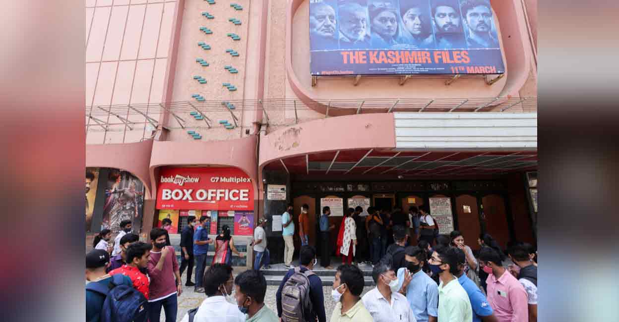 People wait in line to enter a cinema to watch the Bollywood movie 'The Kashmir Files', in Mumbai on Thursday. Photo: Reuters