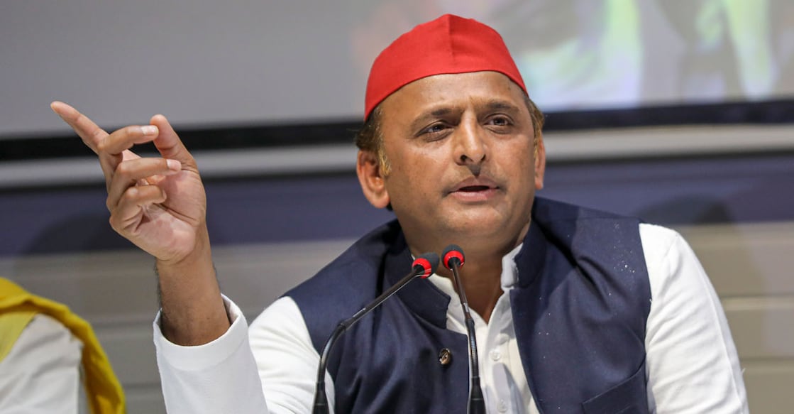 Samajwadi Party President Akhilesh Yadav addresses a press conference at party office in Lucknow. Photo: PTI