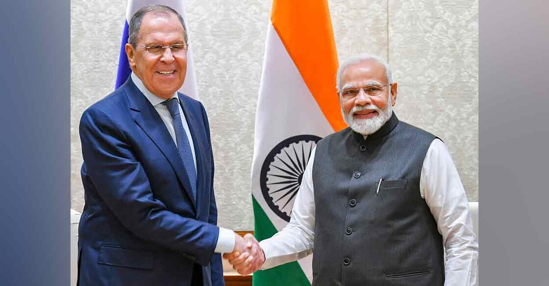 Prime Minister Narendra Modi with Russian Foreign Minister Sergey Lavrov in New Delhi on Friday. Photo: PTI