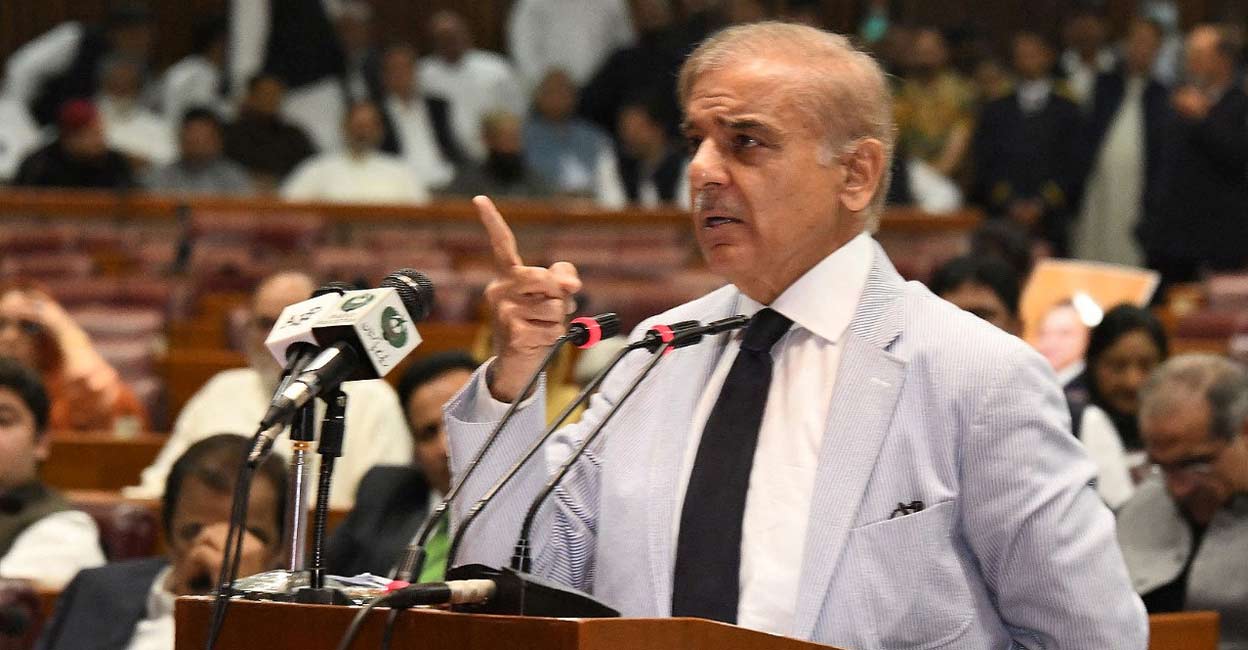 Pakistan's prime ministe Shehbaz Sharif speaks at the national assembly, in Islamabad, Pakistan April 11, 2022. Photo: Reuters