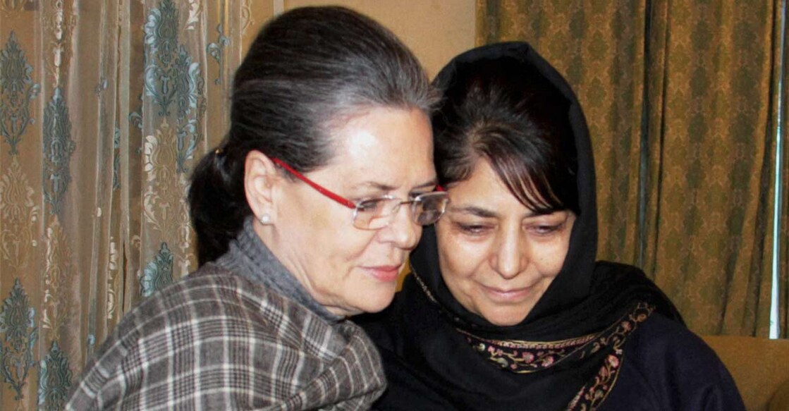 Sonia Gandhi with Mehbooba Mufti. File photo