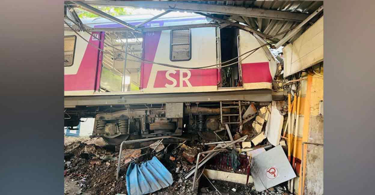 The local train came to a halt after crashing into the platform.