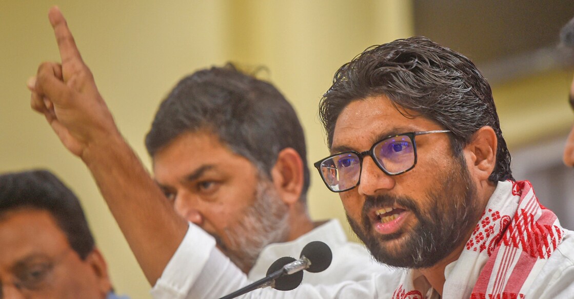 My arrest pre-planned conspiracy designed by PMO, act of cowardice: Jignesh Mevani Independent MLA Jignesh Mevani addresses a press conference at the AICC headquarters, in New Delhi, Monday, May 2, 2022. Photo: Shahbaz Khan/PTI