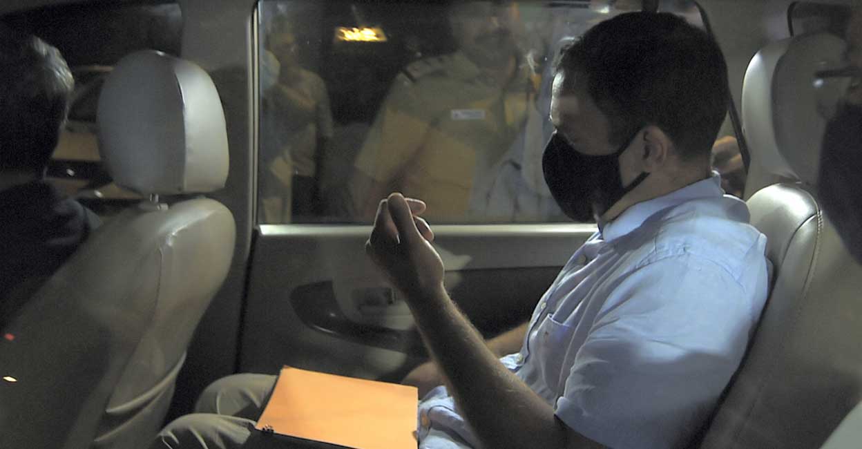 Congress leader Rahul Gandhi leaves from the Enforcement Directorate (ED) office after questioning in the National Herald case, in New Delhi, Monday, June 13, 2022. Photo: PTI/Shahbaz Khan