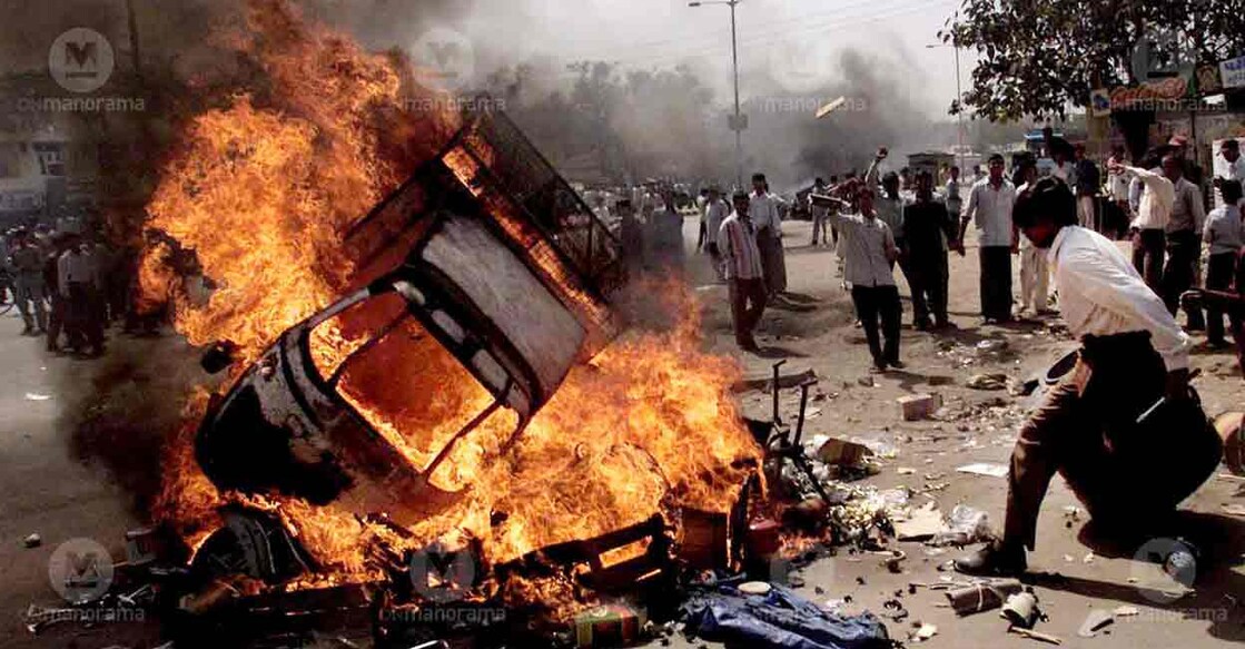 Riots break out in Gujarat following the burning of a coach of the Sabarmati Express was burnt in Godhra. File photo: Manorama Archives