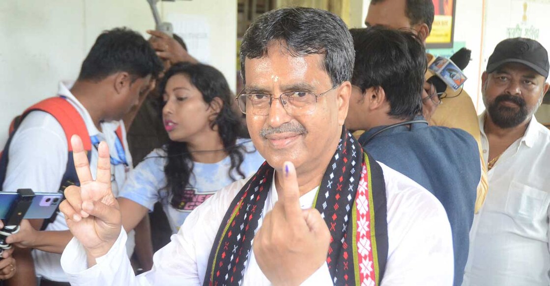 Tripura Chief Minister Manik Saha after casting his vote at a polling station during Assembly by-elections in Agartala, June 23, 2022. Photo: PTI
