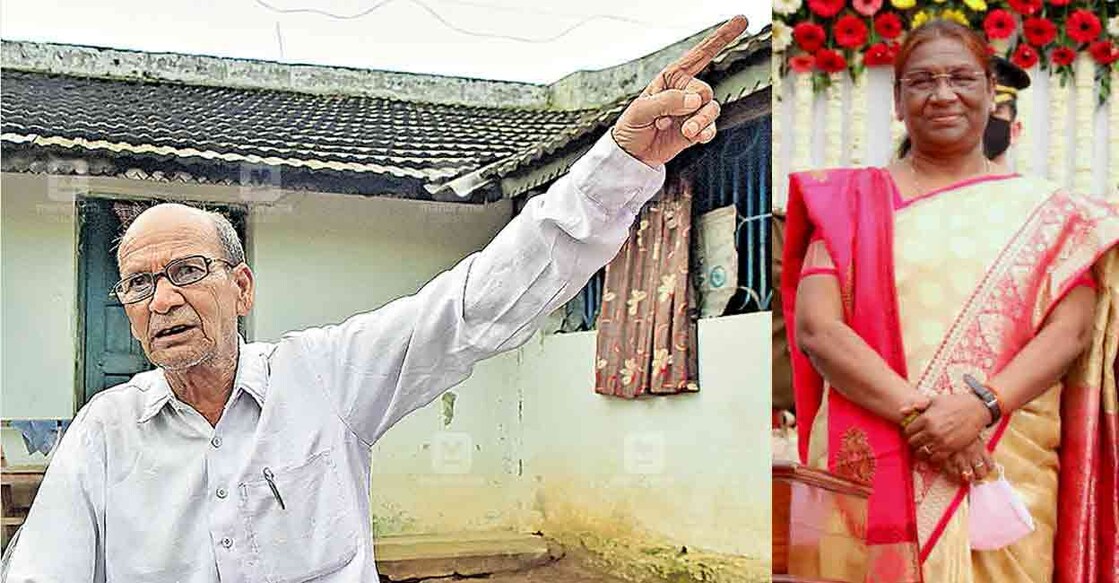 Draupadi Murmu’s former school teacher Vasanth Kumar Giri, Presidential candidate Draupadi Murmu. Photo: Manorama