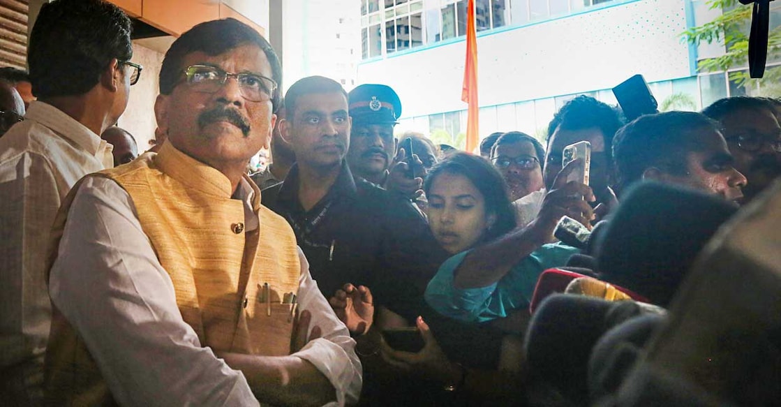 PTI06_27_2022_000202B Sanjay Raut outside Shiv Sena Bhawan, at Dadar in Mumbai, Monday, June 27, 2022. Photo: PTI