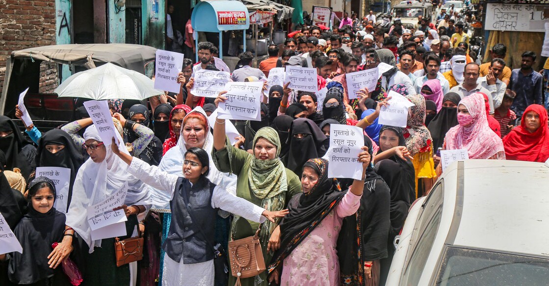 The public protest, against BJP spokesperson Nupur Sharma's remarks on the Prophet, in Kota on Sunday. Photo: PTI