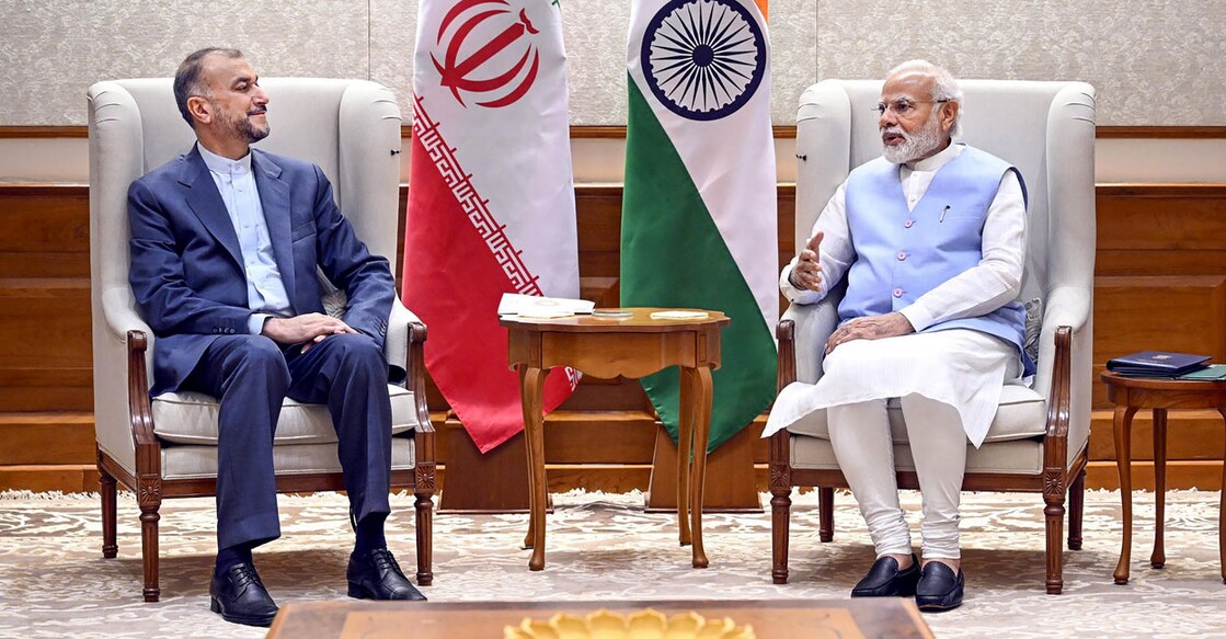 PTI06_08_2022_000250B Prime Minister Narendra Modi interacts with Foreign Minister of Iran, Hossein Amir-Abdollahian in New Delhi on Wednesday. Photo: PTI