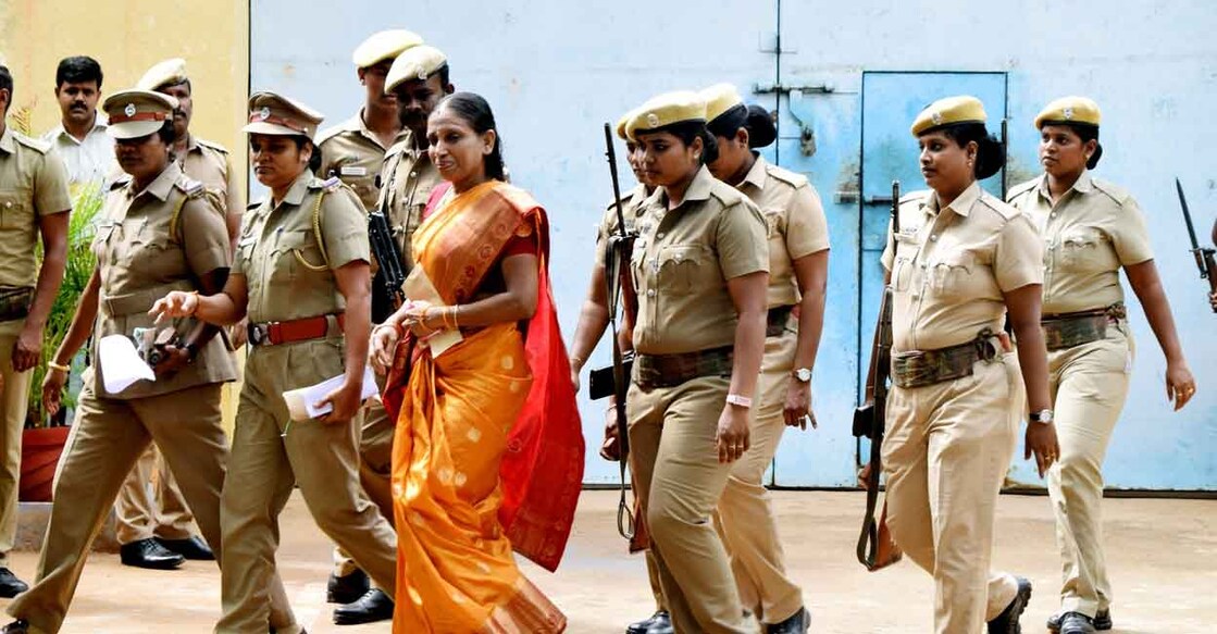 Vellore: One of the convicts in the former Prime Minister Rajiv Gandhi's assassination case, S. Nalini walks out of the Tamil Nadu's Vellore jail after Madras High Court on July 5 had granted a one month parole to Nalini on her plea for a six month parole to make arrangements for her daughter's wedding; on July 25, 2019. (Photo: IANS)