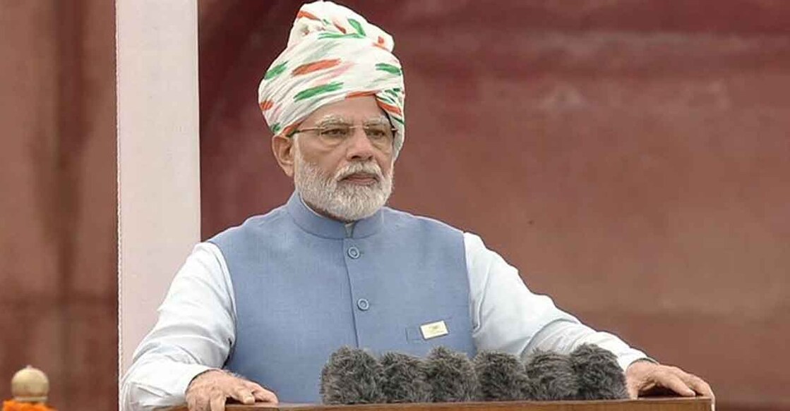 India Prime Minister Narendra Modi address the nation on I-Day. Photo: INA/Twitter