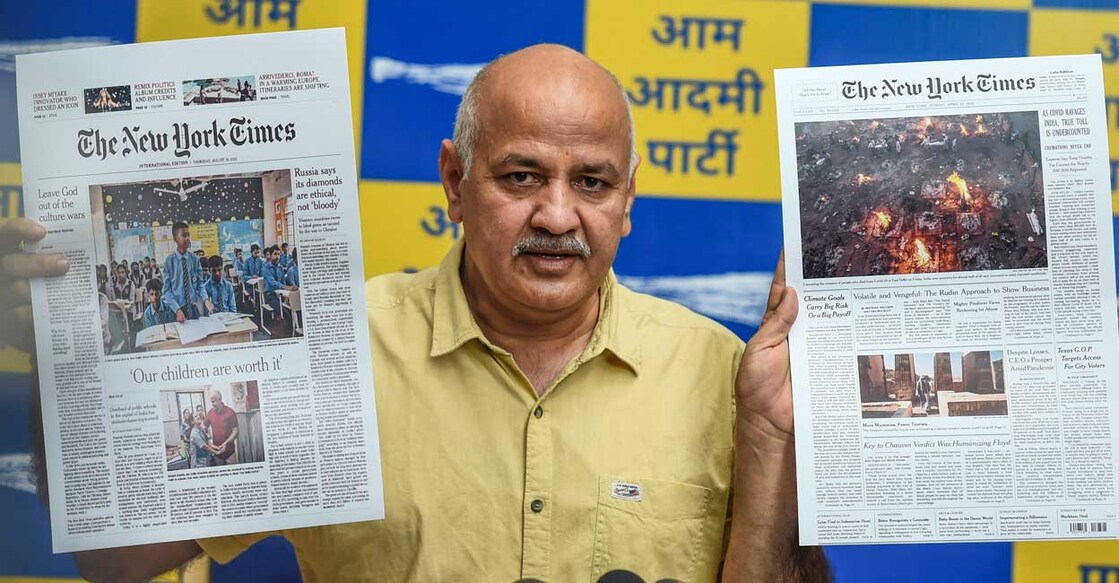 PTI08_20_2022_000087A Deputy Chief Minister of Delhi Manish Sisodia addresses a press conference in New Delhi, Saturday, Aug. 20, 2022. Photo: PTI Photo/Shahbaz Khan