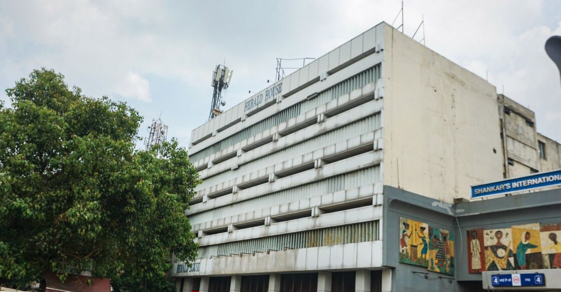 The head office of Congress party-owned National Herald newspaper amid a raid by Enforcement Directorate (ED) officials as part of an ongoing money laundering probe, in New Delhi, Tuesday, Aug. 2, 2022. PHOTO: PTI
