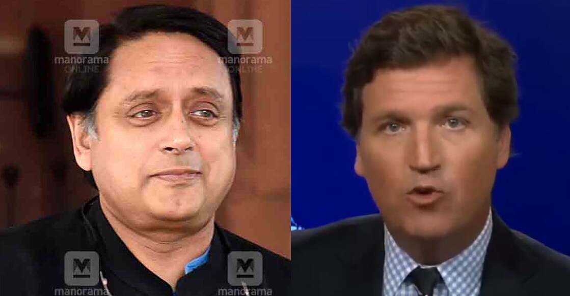 'Tucker Carlson (right) might want to be nice about a monarch who passed away but to use that as an excuse to extol an empire that was essentially guilty of plunder, loot, pillage and worse is absurd,' said Shashi Tharoor MP (left).