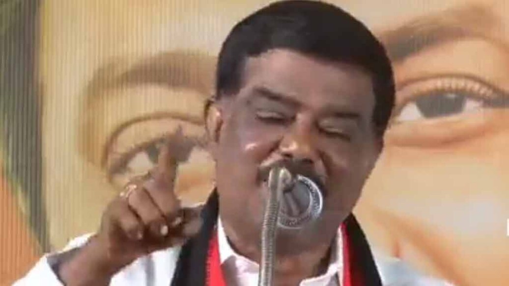 Sivaji Krishnamurthy. Photo: Screengrab from DMK event. 