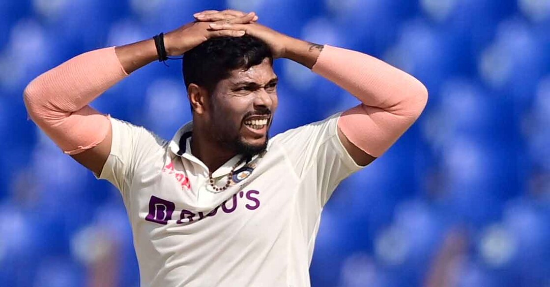 Umesh Yadav reacts during the first Test against Bangladesh in Chittagong on December 17, 2022. File photo: AFP/Munir Uz Zaman