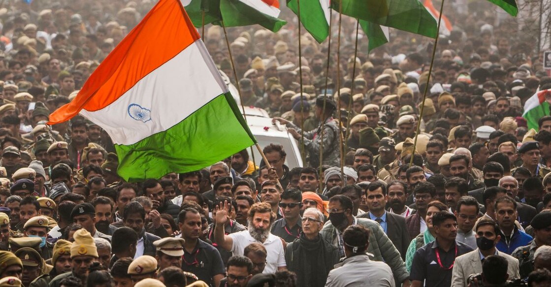 Congress leader Rahul Gandhi with supporters during the party's 'Bharat Jodo Yatra', at Yamuna Vihar, in east Delhi, Tuesday, January 3, 2023. Photo: PTI