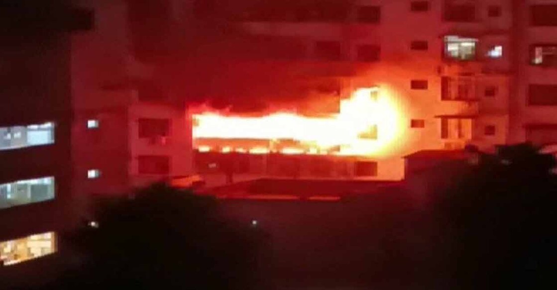 A screenshot of the blaze on the second floor of Ashirwad Tower in Dhanbad's Joraphatak area. 