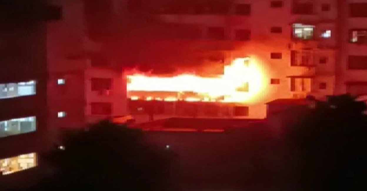 A screenshot of the blaze on the second floor of Ashirwad Tower in Dhanbad's Joraphatak area. 