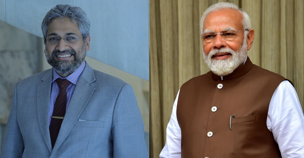 Siddharth Varadarajan, founder of The Wire; Prime Minister Narendra Modi. Photo: Wikipedia/Canva