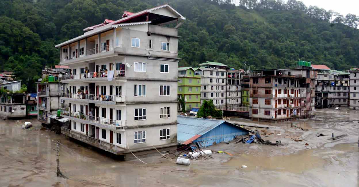 Sikkim A flood affected locality at Singtam, in Gangtok district, Wednesday, Oct. 4, 2023. Photo: PTI