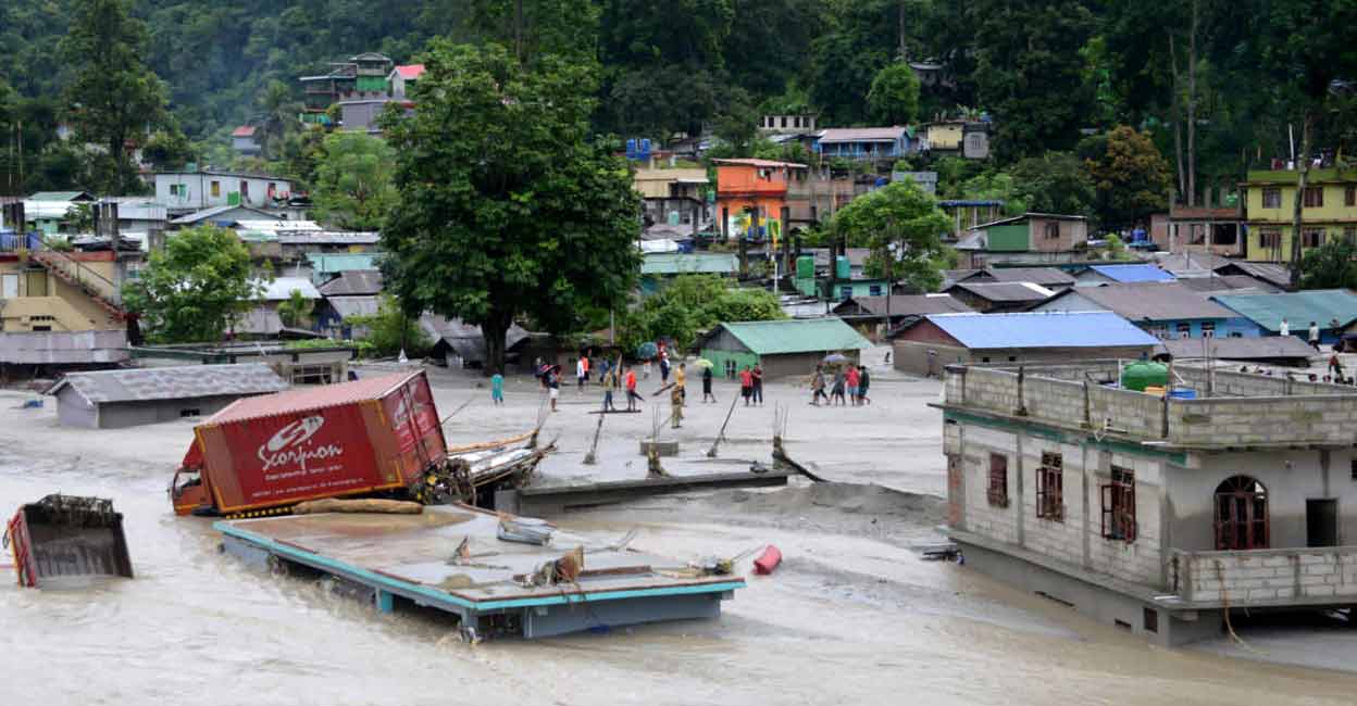 Sikkim A flood affected locality at Singtam, in Gangtok district, Wednesday, Oct. 4, 2023. Photo: PTI