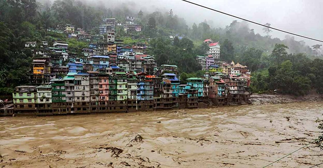Flooded Teesta river in north Sikkim, Wednesday, Oct. 4, 2023. Photo: PTI