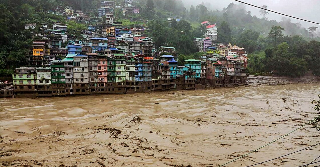 A sudden cloud burst over Lhonak Lake in North Sikkim on Wednesday resulted in a flash flood in the Teesta River in Lachen valley, which was compounded by the release of water from a dam. Photo: PTI/ Anuwar Hazarika