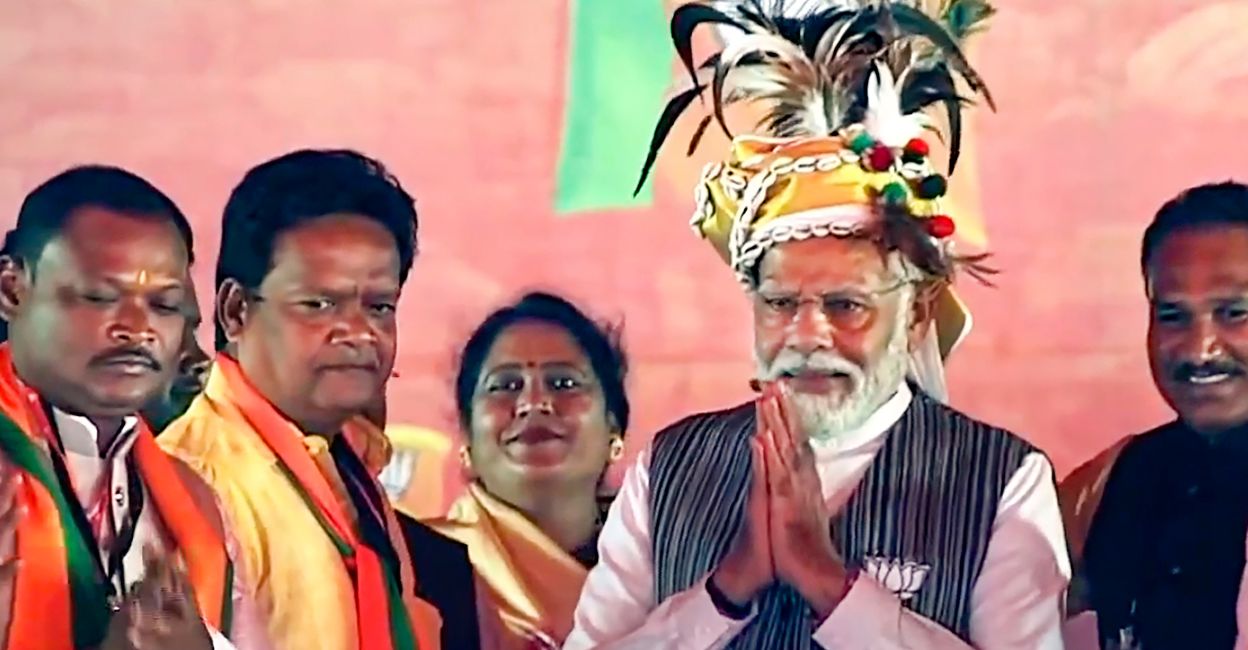 Untitled design - 1 Prime Minister Narendra Modi during a public meeting in Kanker, Chhattisgarh on Thursday. Photo: PTI