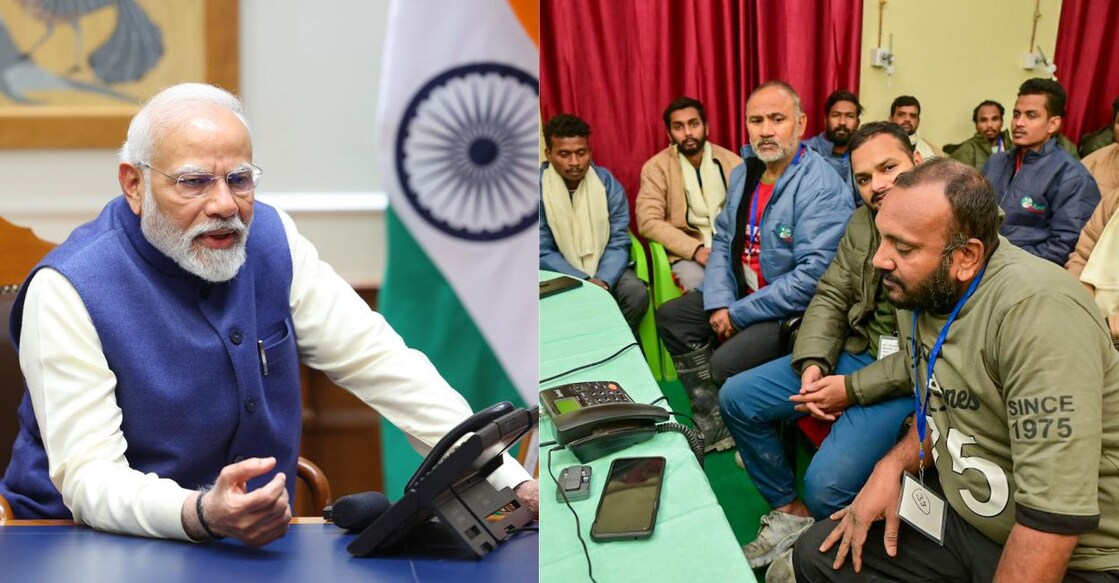 Prime Minister Narendra Modi during a telephonic conversation with the workers after they were successfully rescued from Uttarakhand's Silkyara tunnel in Uttarkashi district, Wednesday, November 29, 2023. Photo: PTI