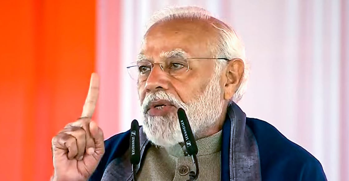 PTI12_30_2023_000095B Prime Minister Narendra Modi addresses the gathering in Ayodhya. Photo/PTI