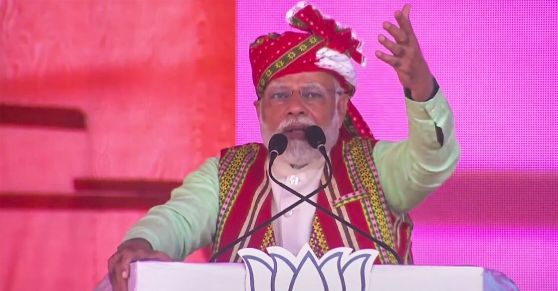modi-tripura Prime Minister Narendra Modi speaks during a 'Vijay Sankalp Rally' for the upcoming Tripura Assembly elections, at Ambassa in Dhalai district, Saturday, February 11, 2023. Photo: PTI