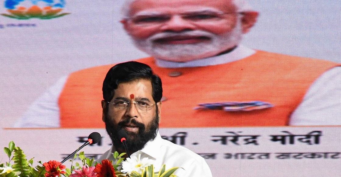 eknath-shinde-shiv-sena Maharashtra Chief Minister Eknath Shinde addresses during Sagar Parikrama 2023 event, at Sassoon Dock, Colaba in Mumbai, Tuesday, February 21, 2023. Photo: PTI