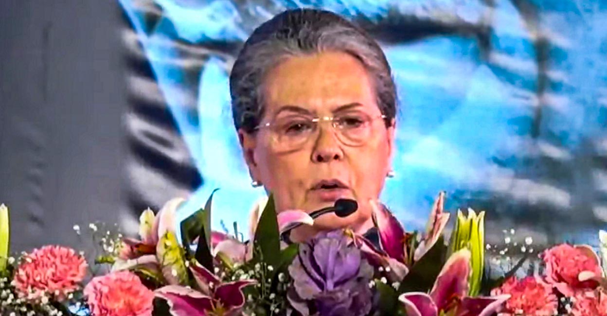 Senior Congress leader Sonia Gandhi speaks during the 85th Plenary Session of the Indian National Congress, in Raipur: Photo: PTI