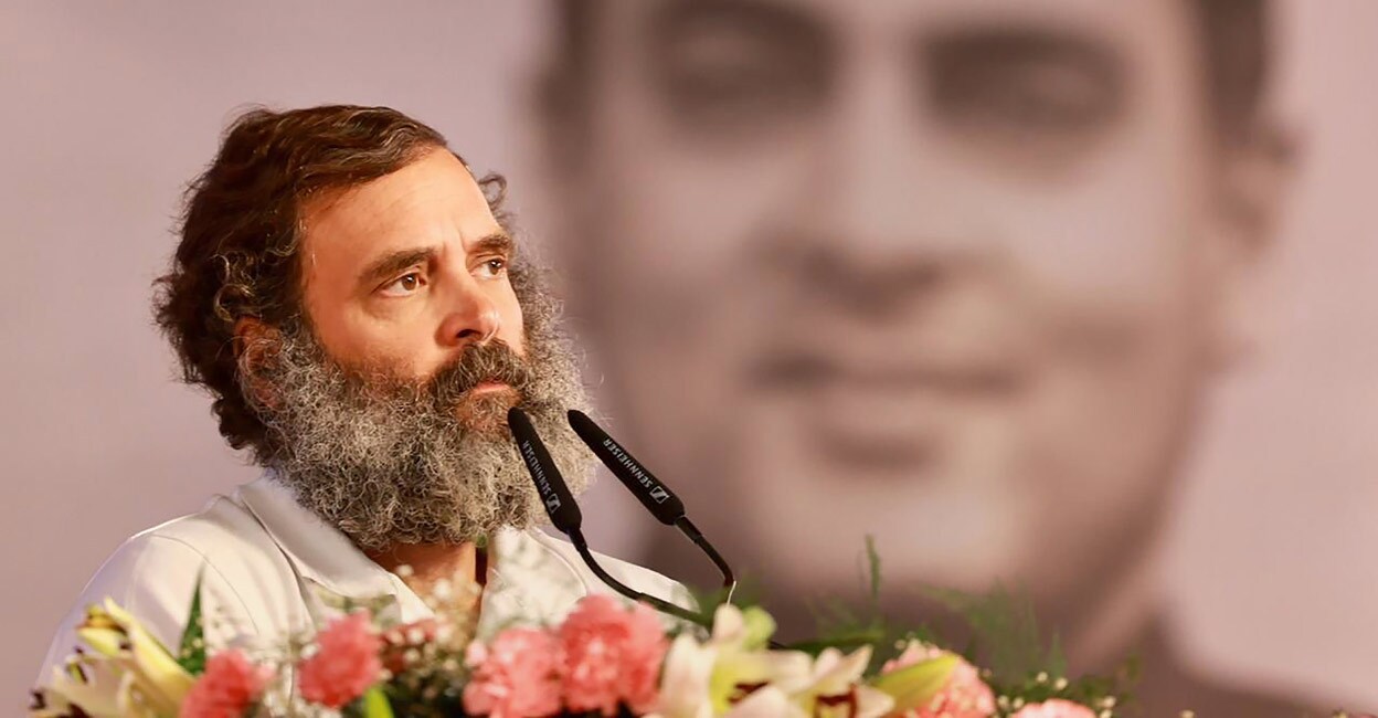 Congress leader Rahul Gandhi addresses the Congress' 85th Plenary session on its 3rd day, in Nava Raipur, Sunday, Feb. 26, 2023. Photo: PTI 