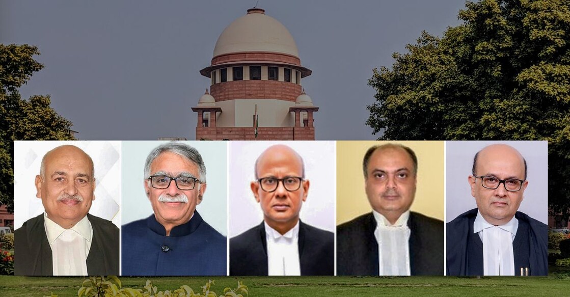 Newly appointed Supreme Court judges: (L-R) Rajasthan HC Chief Justice Pankaj Mithal, Patna HC Chief Justice Sanjay Karol, Manipur HC Chief Justice P.V. Sanjay Kumar, Patna HC judge Justice Ahsanuddin Amanullah, and Allahabad HC judge Justice Manoj Misra. Photo: PTI