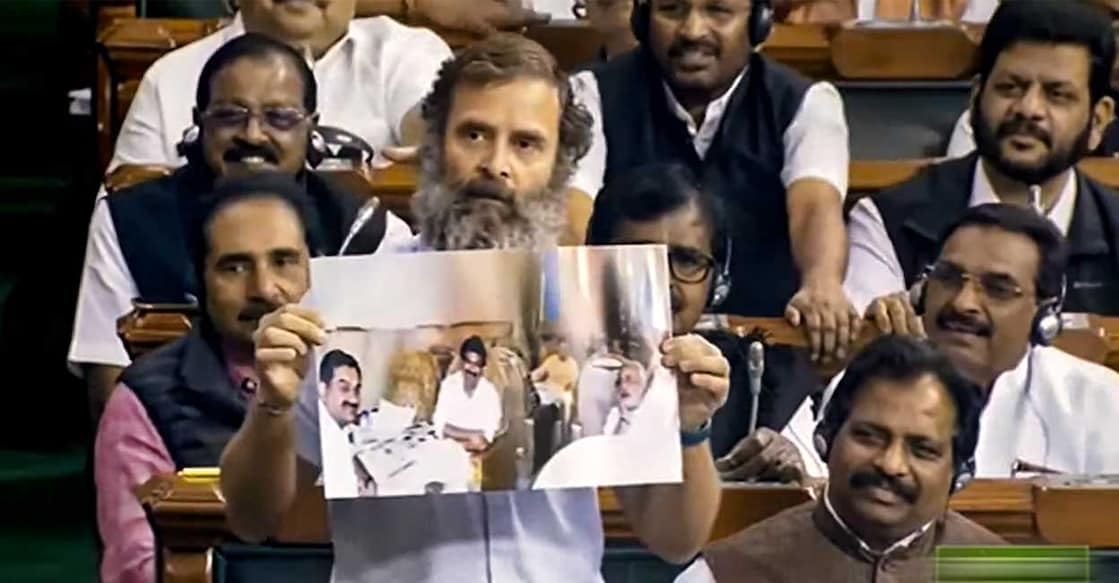 Congress MP Rahul Gandhi speaks in the Lok Sabha during Budget Session of Parliament, in New Delhi, Tuesday, February 7, 2023. Photo: PTI