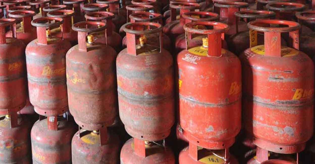 The revised price of a 14.2 kg domestic cylinder is Rs 1,110 and a 19 kg commercial cylinder is Rs 2,124. Photo: Manorama. 