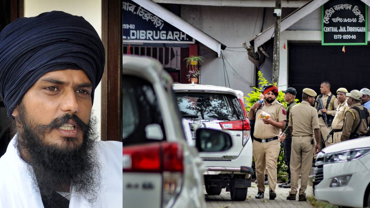 Amritpal Singh (left) and Dibrugarh Central Jail where Punjab Police brought his 4 associates. Photo: PTI