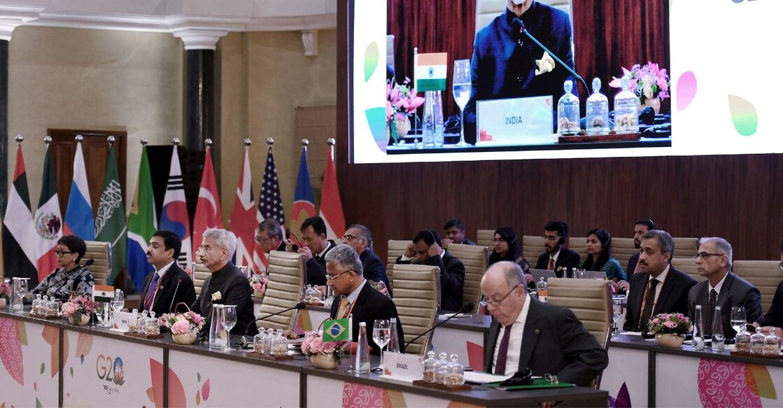 g20-foreign Indian External Affairs Minister Subrahmanyam Jaishankar delivers his opening remarks at the G20 foreign ministers' meeting in New Delhi on March 2, 2023. Photo: Reuters